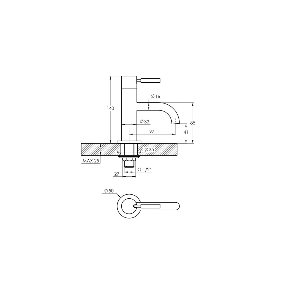 Treos Serie 190 - Kaltwasser-Armatur - ohne Ablaufgarnitur - chrom - 1